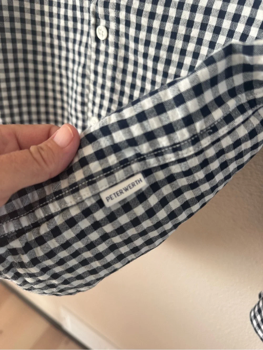 Peter Werth Men's Navy and White Gingham Button-Down Shirt